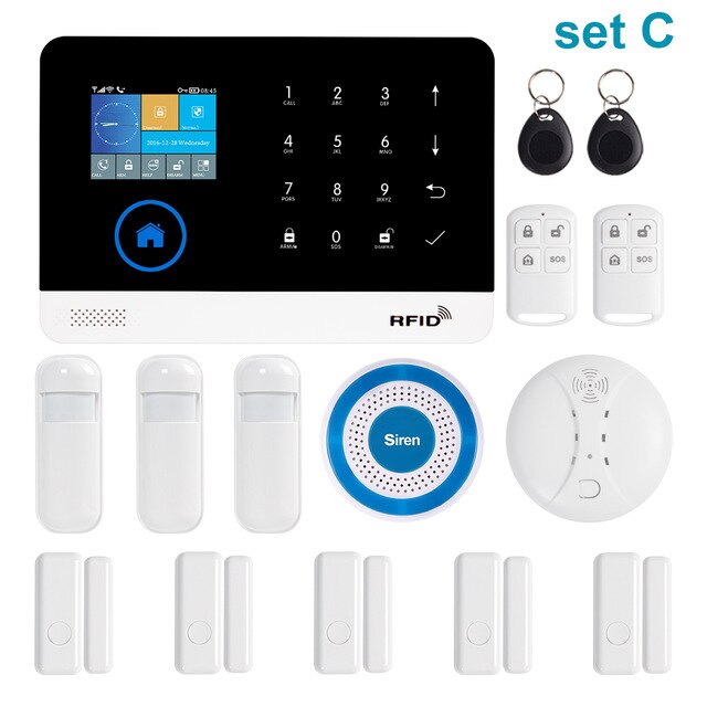 Awaywar Wireless WIFI GSM RFID TFT Security Alarm System kit APP Remote Control Burglar Touch Keyboard Smart Home
