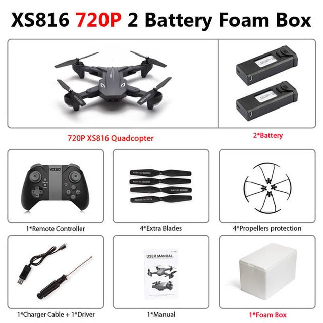 Visuo XS816 Foldable Drone with Dual Camera 4K WiFi FPV Selfie Wide Angle Optical Flow Positioning RC Quadcopter Helicopter Toys