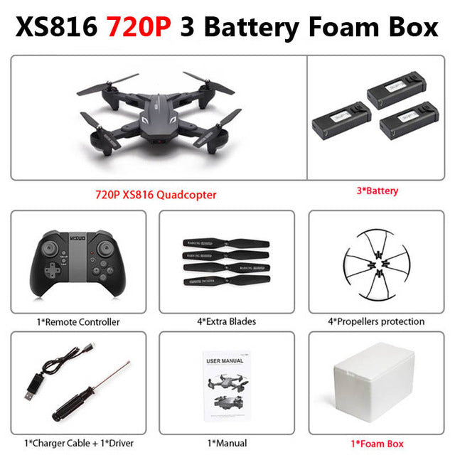 Visuo XS816 Foldable Drone with Dual Camera 4K WiFi FPV Selfie Wide Angle Optical Flow Positioning RC Quadcopter Helicopter Toys