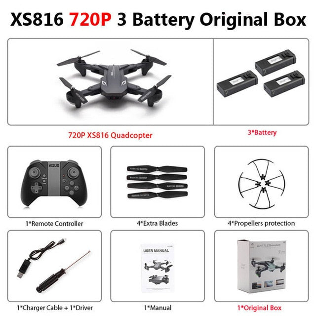 Visuo XS816 Foldable Drone with Dual Camera 4K WiFi FPV Selfie Wide Angle Optical Flow Positioning RC Quadcopter Helicopter Toys