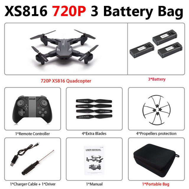 Visuo XS816 Foldable Drone with Dual Camera 4K WiFi FPV Selfie Wide Angle Optical Flow Positioning RC Quadcopter Helicopter Toys