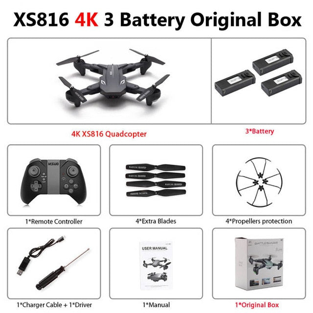 Visuo XS816 Foldable Drone with Dual Camera 4K WiFi FPV Selfie Wide Angle Optical Flow Positioning RC Quadcopter Helicopter Toys