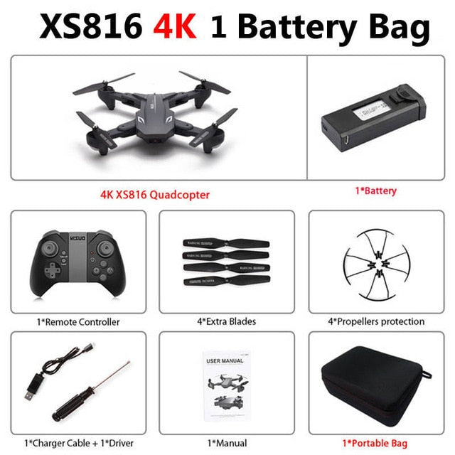 Visuo XS816 Foldable Drone with Dual Camera 4K WiFi FPV Selfie Wide Angle Optical Flow Positioning RC Quadcopter Helicopter Toys