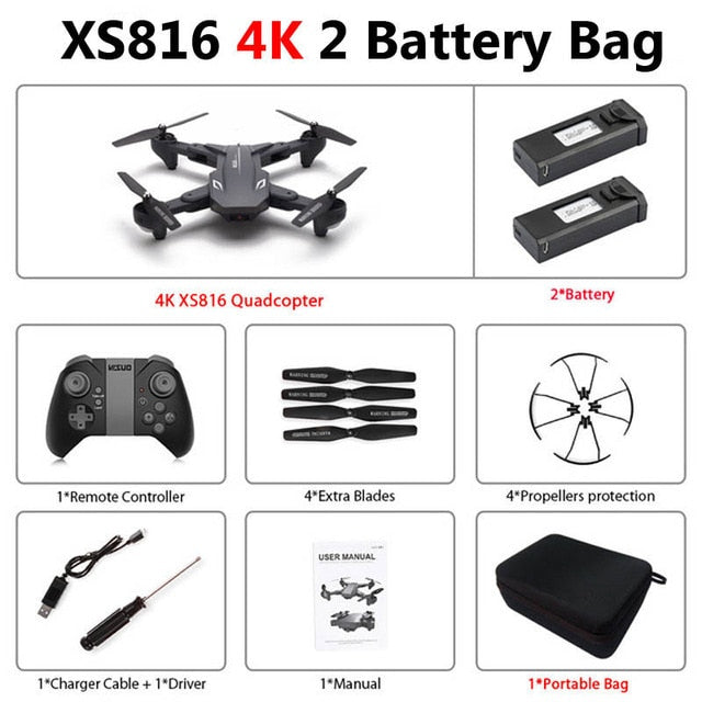 Visuo XS816 Foldable Drone with Dual Camera 4K WiFi FPV Selfie Wide Angle Optical Flow Positioning RC Quadcopter Helicopter Toys