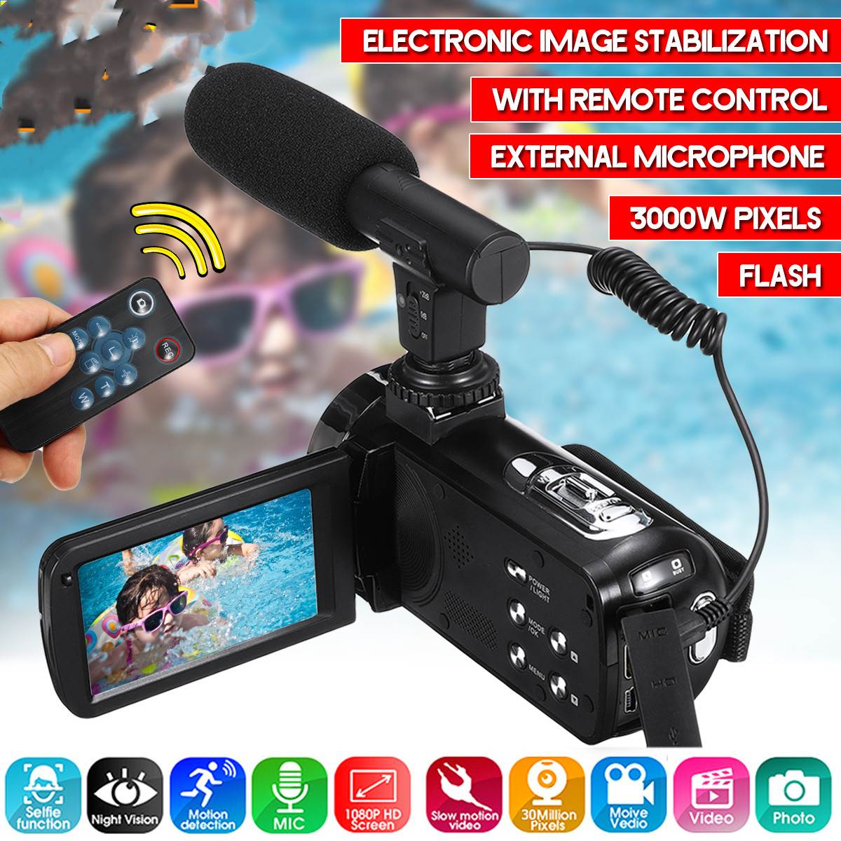 30MP Professional 4K 1080P HD Camcorder Video Camera Night Vision 3.0 Inch HD Camera 18X Digital Zoom Camera With Mic
