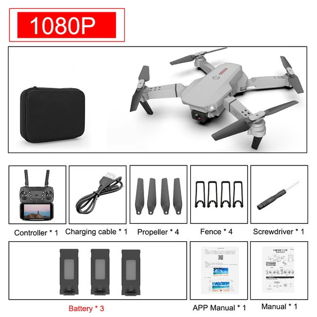 SHAREFUNBAY E88 pro drone 4k HD dual camera visual positioning 1080P WiFi fpv drone height preservation rc quadcopter