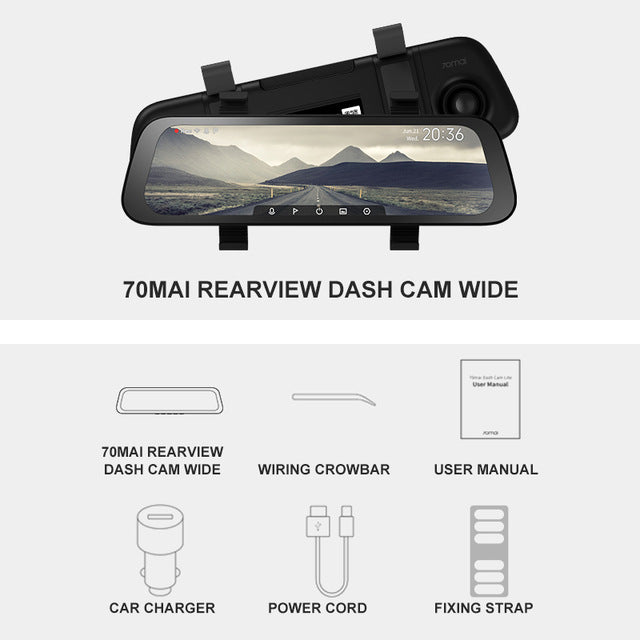 2020 New 9.35 Inch Full Screen 70mai Rearview Dash Cam Wide 1080P Auto Cam 130FOV 70mai Mirror Car Recorder Stream Media Car DVR
