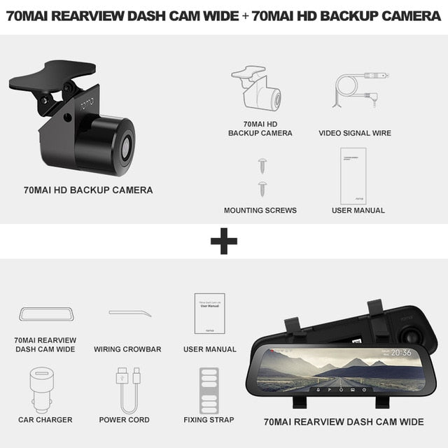 2020 New 9.35 Inch Full Screen 70mai Rearview Dash Cam Wide 1080P Auto Cam 130FOV 70mai Mirror Car Recorder Stream Media Car DVR