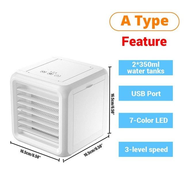 Mini Portable Air Conditioner 7 Colors Light Conditioning Humidifier Purifier USB Desktop Air Cooler Fan With 2 Water Tanks Home