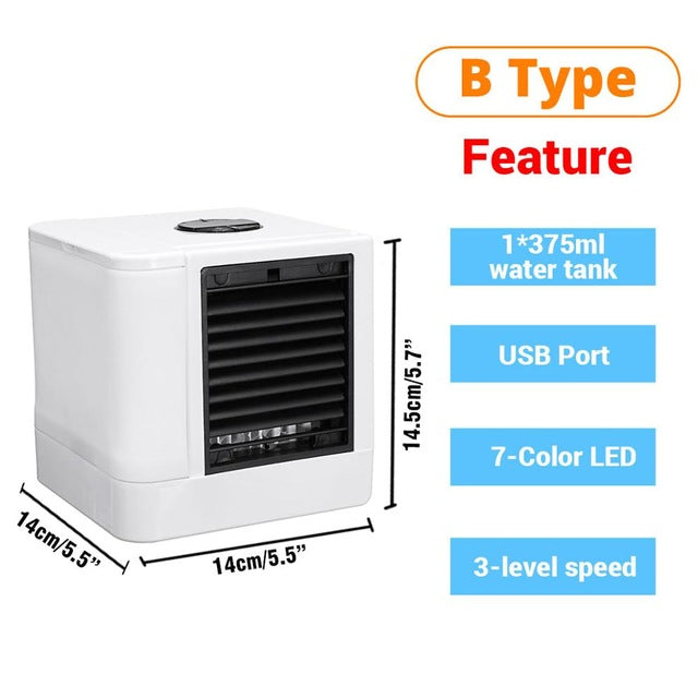 Mini Portable Air Conditioner 7 Colors Light Conditioning Humidifier Purifier USB Desktop Air Cooler Fan With 2 Water Tanks Home