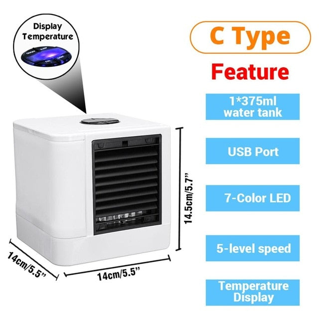 Mini Portable Air Conditioner 7 Colors Light Conditioning Humidifier Purifier USB Desktop Air Cooler Fan With 2 Water Tanks Home