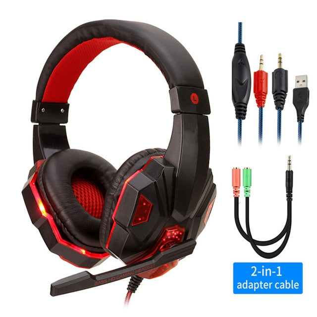 Professional Led Light Gaming Headphones for Computer PS4 Adjustable Bass Stereo PC Gamer Over Ear Wired Headset With Mic Gifts