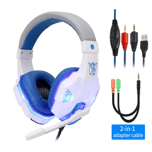 Professional Led Light Gaming Headphones for Computer PS4 Adjustable Bass Stereo PC Gamer Over Ear Wired Headset With Mic Gifts