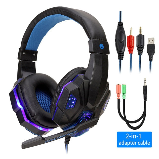 Professional Led Light Gaming Headphones for Computer PS4 Adjustable Bass Stereo PC Gamer Over Ear Wired Headset With Mic Gifts