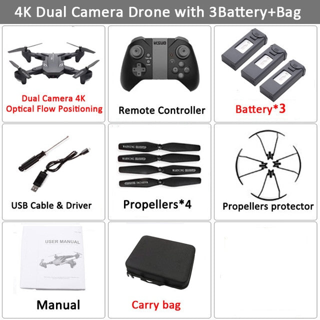 Visuo XS816 RC Drone with 50 Times Zoom WiFi FPV 4K Dual Camera Optical Flow Quadcopter Foldable Selfie Dron VS SG106 M70