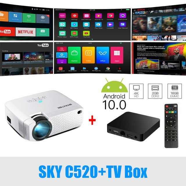 BYINTEK C520 Mini HD Projector(Optional Android 10 TV Box),150inch Home Theater,Portable LED Proyector for Phone 1080P 3D 4K