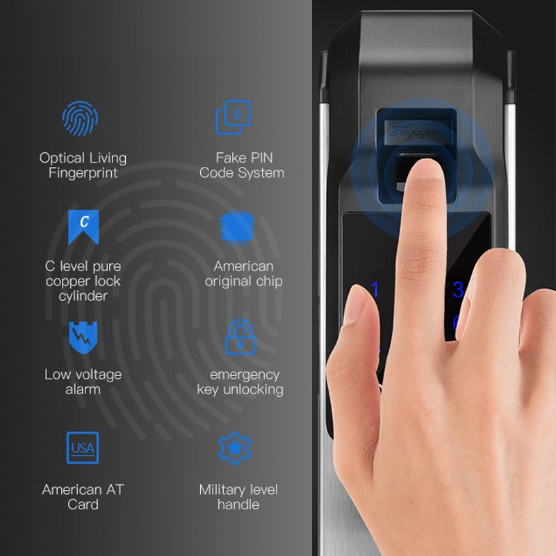KPIOCCOK Biometric Fingerprint Door Lock Intelligent Electronic Lock Fingerprint Verification With Password & RFID Unlock