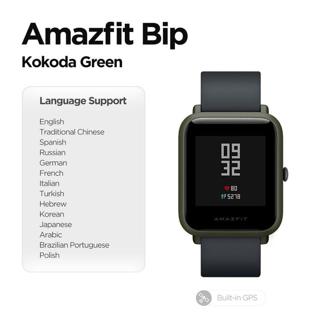 Built in GPS Amazfit Bip Smart Watch Multi Language Smartwatch Watchs Always On Display 45 Days Battery for Android Phone IOS