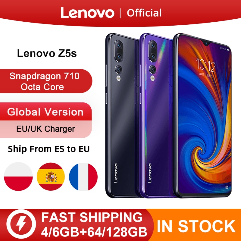 Global Version Lenovo Z5s Snapdragon 710 Octa Core 64GB 128GB SmartPhone Face ID 6.3 AI Triple Rear Camera Android P Cellphone