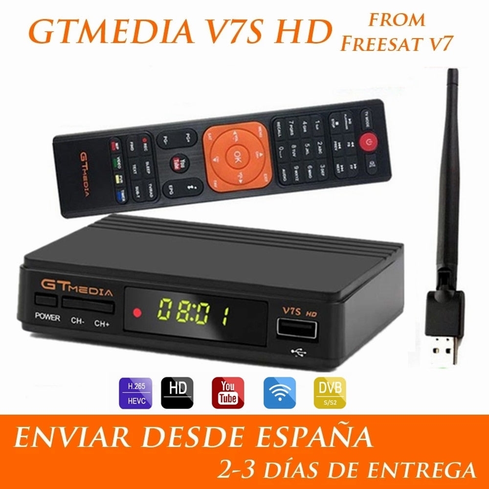 High quality gtmedia v7s Powered by freesat v7 support 1080P USB Wifi Gt media V7S HD H.265 satellite TV receiver No app