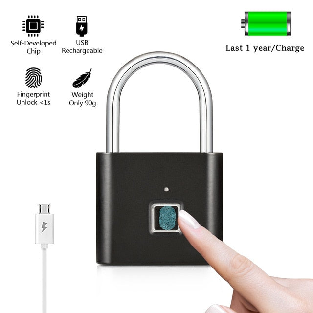 KERUI Waterproof USB Charging Fingerprint Lock Smart Padlock door lock 0.1sec Unlock Portable Anti-theft Fingerprint Lock Zinc