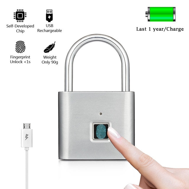 KERUI Waterproof USB Charging Fingerprint Lock Smart Padlock door lock 0.1sec Unlock Portable Anti-theft Fingerprint Lock Zinc