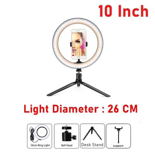 Dimmable LED Selfie Ring Fill Light Phone Camera Led Ring Lamp With Tripod For Makeup Video Live Aro De Luz Para Hacer Tik Tok