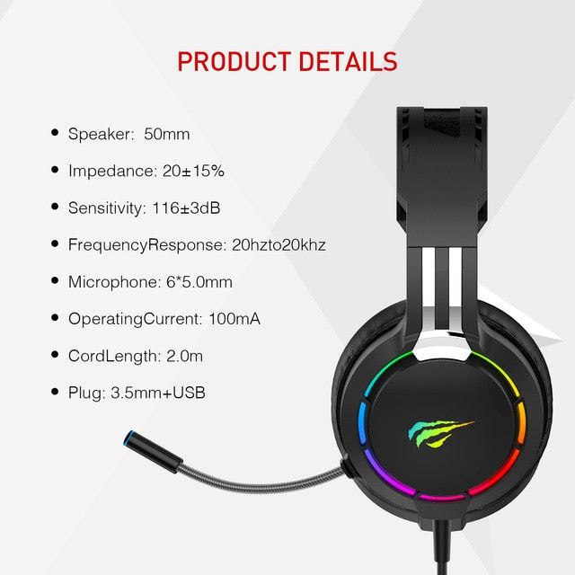 HAVIT Wired Headset Gamer PC 3.5mm PS4 Headsets Surround Sound & HD Microphone Gaming Overear Laptop Tablet Gamer