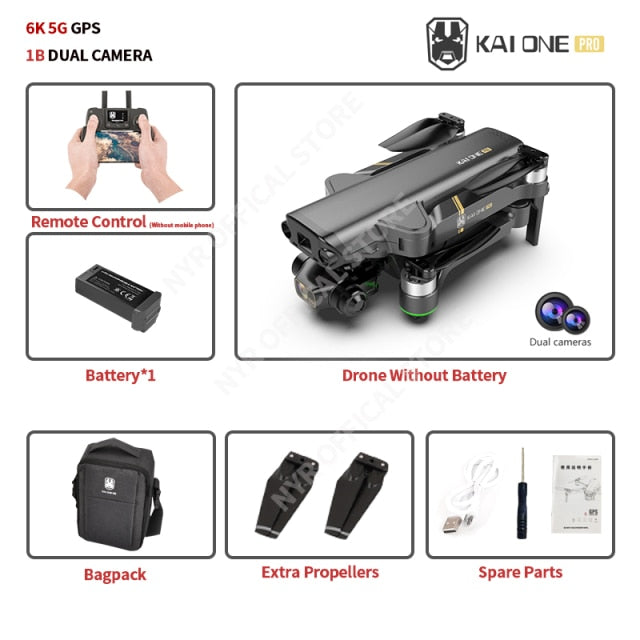 NYR 2021 New KAI ONE Pro Drone 8k HD Mechanical 3-Axis Gimbal Dual Camera 5G Wifi GPS Professional Aerial Photography Quadcopter