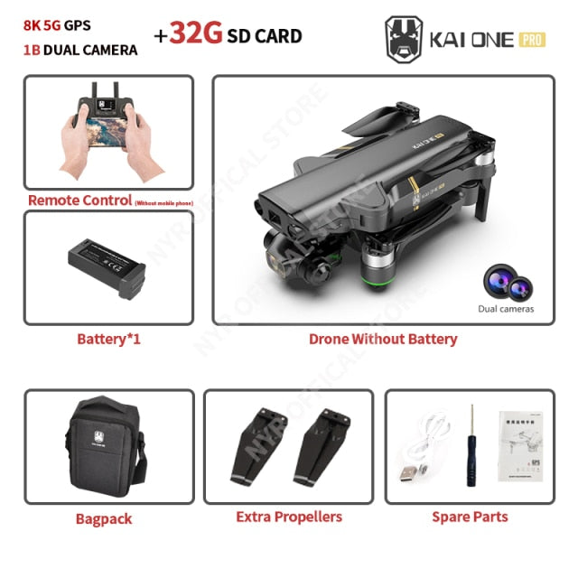 NYR 2021 New KAI ONE Pro Drone 8k HD Mechanical 3-Axis Gimbal Dual Camera 5G Wifi GPS Professional Aerial Photography Quadcopter