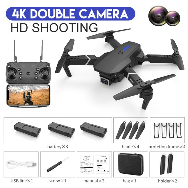2021 New Quadcopter E88 Pro WIFI FPV Drone With Wide Angle HD 4K 1080P Camera Height Hold RC Foldable Quadcopter Dron Gift Toy