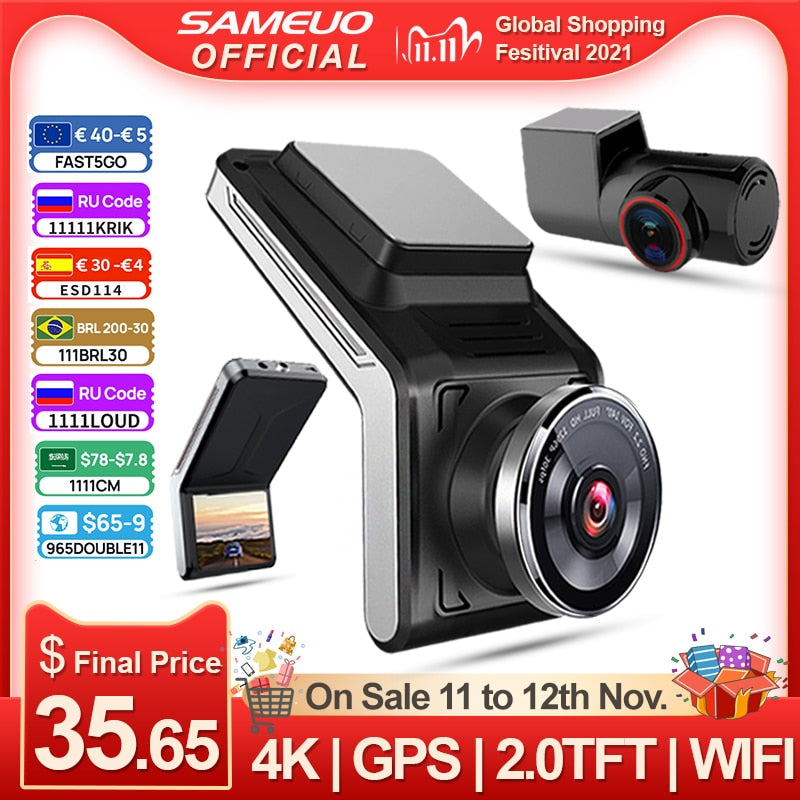 Sameuo U2000 dash cam front and rear 4k 2160P 2 camera CAR dvr wifi dashcam Video Recorder Auto Night Vision 24H Parking Monitor