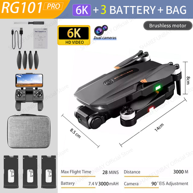 2022 NEW RG101 MAX GPS Drone 8K Professional Dual HD Camera FPV 3Km Aerial Photography Brushless Motor Foldable Quadcopter Toys