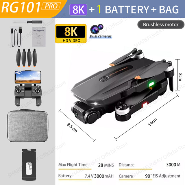 2022 NEW RG101 MAX GPS Drone 8K Professional Dual HD Camera FPV 3Km Aerial Photography Brushless Motor Foldable Quadcopter Toys