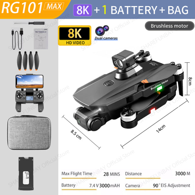 2022 NEW RG101 MAX GPS Drone 8K Professional Dual HD Camera FPV 3Km Aerial Photography Brushless Motor Foldable Quadcopter Toys