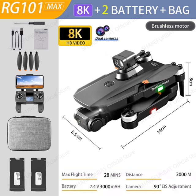 2022 NEW RG101 MAX GPS Drone 8K Professional Dual HD Camera FPV 3Km Aerial Photography Brushless Motor Foldable Quadcopter Toys