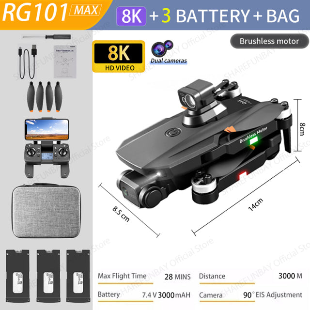 2022 NEW RG101 MAX GPS Drone 8K Professional Dual HD Camera FPV 3Km Aerial Photography Brushless Motor Foldable Quadcopter Toys