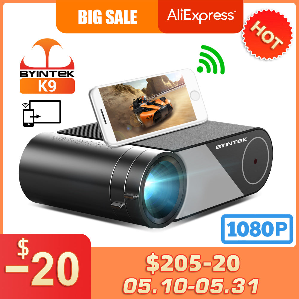 BYINTEK K9 Mini 1280*720P Portable Video Home Theater HD LED Projector for 1080P 3D 4K (Option Multi-Screen For Iphone)