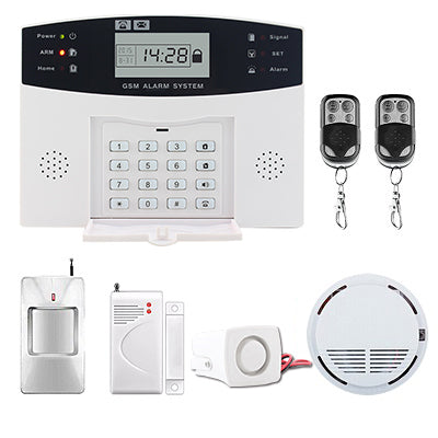 LCD Display Wireless GSM Alarm System Russian and English Spanish French voice SMS and Smoke Sensor Home Security Alarm System