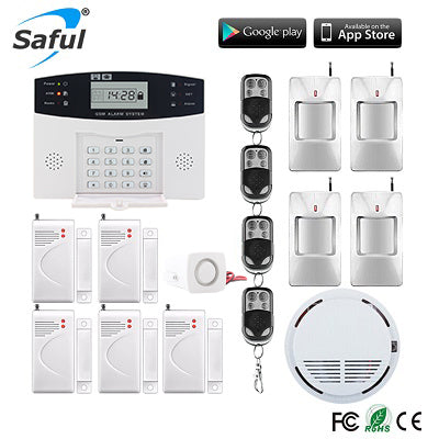 LCD Display Wireless GSM Alarm System Russian and English Spanish French voice SMS and Smoke Sensor Home Security Alarm System
