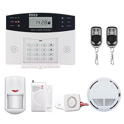 LCD Display Wireless GSM Alarm System Russian and English Spanish French voice SMS and Smoke Sensor Home Security Alarm System