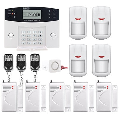 LCD Display Wireless GSM Alarm System Russian and English Spanish French voice SMS and Smoke Sensor Home Security Alarm System