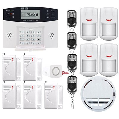 LCD Display Wireless GSM Alarm System Russian and English Spanish French voice SMS and Smoke Sensor Home Security Alarm System