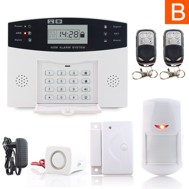 LCD Display Wireless GSM Alarm System Russian and English Spanish French voice SMS and Smoke Sensor Home Security Alarm System