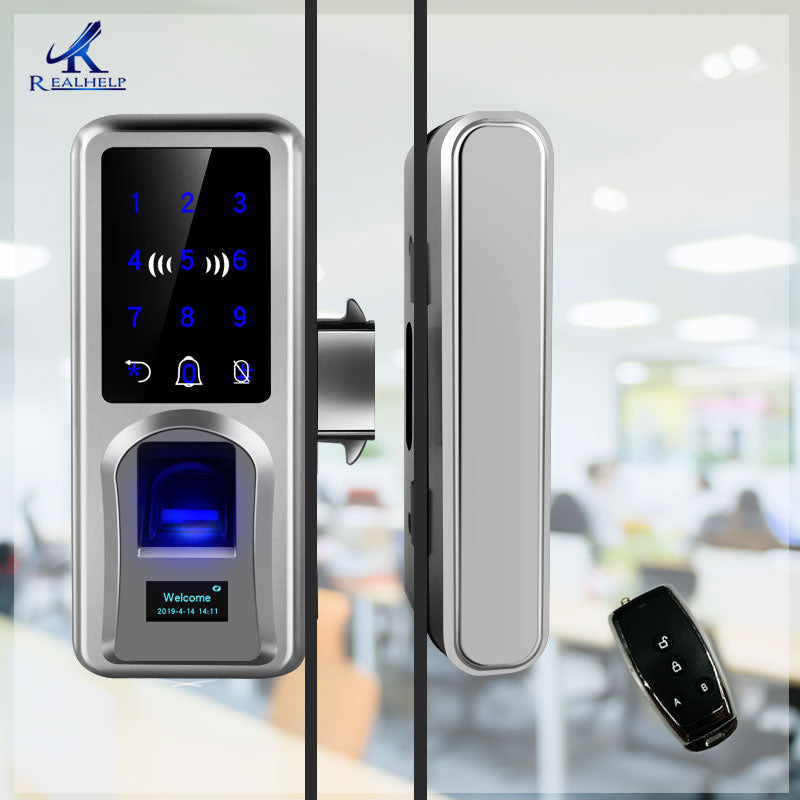 Sliding Door Fingerprint Lock Glazing Smart Door Lock Remote Touch Screen Doorbell Office Single Double Glass Door