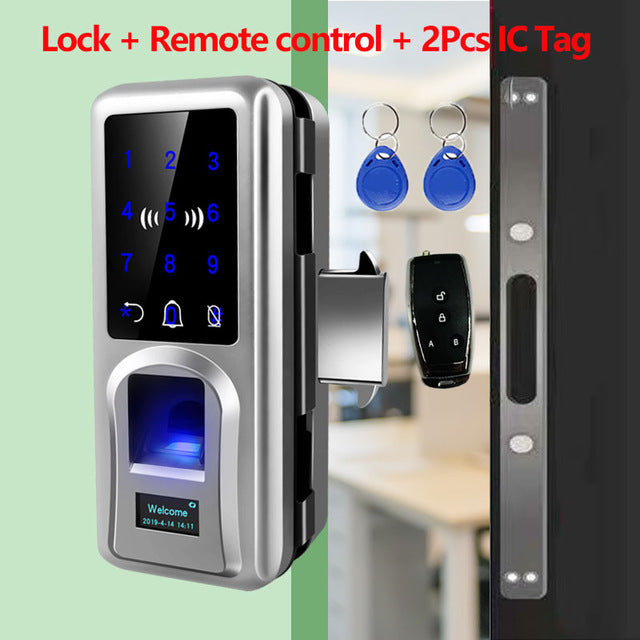 Sliding Door Fingerprint Lock Glazing Smart Door Lock Remote Touch Screen Doorbell Office Single Double Glass Door