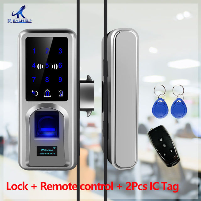 Sliding Door Fingerprint Lock Glazing Smart Door Lock Remote Touch Screen Doorbell Office Single Double Glass Door