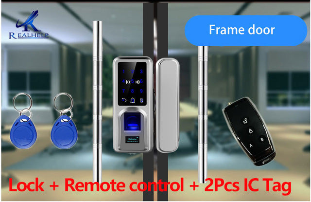 Sliding Door Fingerprint Lock Glazing Smart Door Lock Remote Touch Screen Doorbell Office Single Double Glass Door