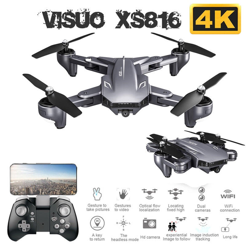 Visuo XS816 Foldable Drone with Dual Camera 4K WiFi FPV Selfie Wide Angle Optical Flow Positioning RC Quadcopter Helicopter Toys