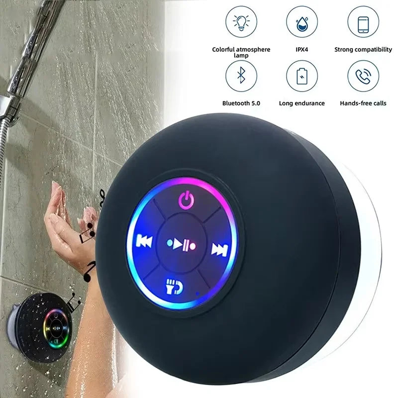 Bluetooth Shower Speaker with LED – Portable Wireless Mini Speaker with Mic Suction Cup IPX4 Water Resistant for Shower Travel